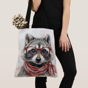 Racoon Wearing Red Glasses and Bandanna Tote Bag