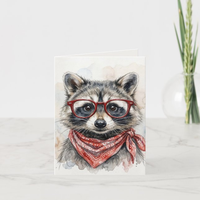 Racoon Wearing Red Glasses Card (Front)