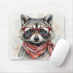 Racoon Wearing Red Glasses Mouse Mat