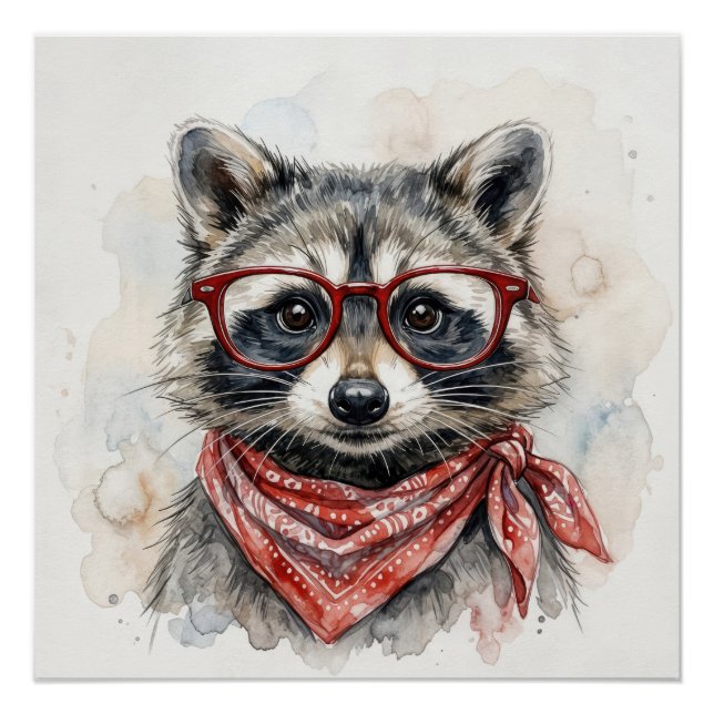 Racoon Wearing Red Glasses Poster (Front)