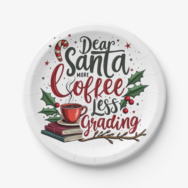 Racoon Wearing Santa Hat and Christmas Paper Plate (Front)