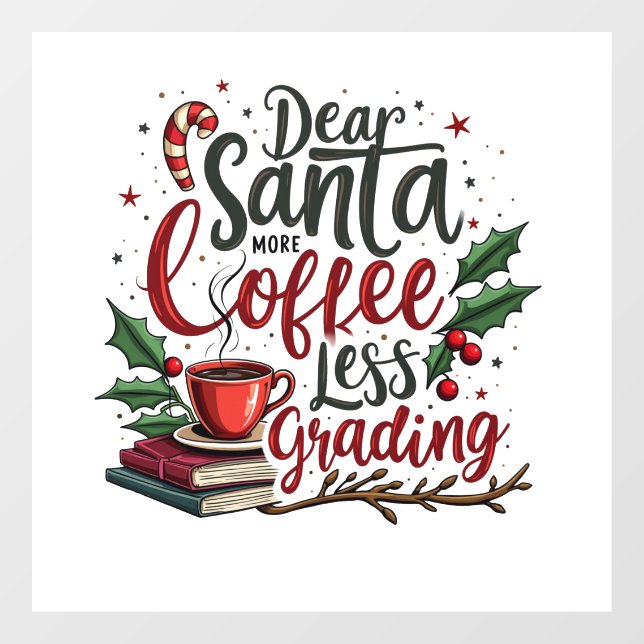 Racoon Wearing Santa Hat and Christmas Window Cling (Sheet)