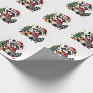 Racoon Wearing Santa Hat For Christmas Holiday  Wrapping Paper