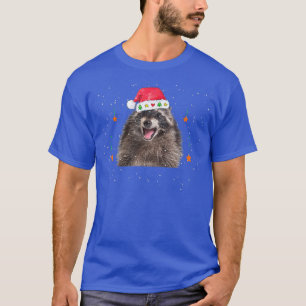 Racoon Wears Santa Hat Snow Nice Naughty Christma T-Shirt