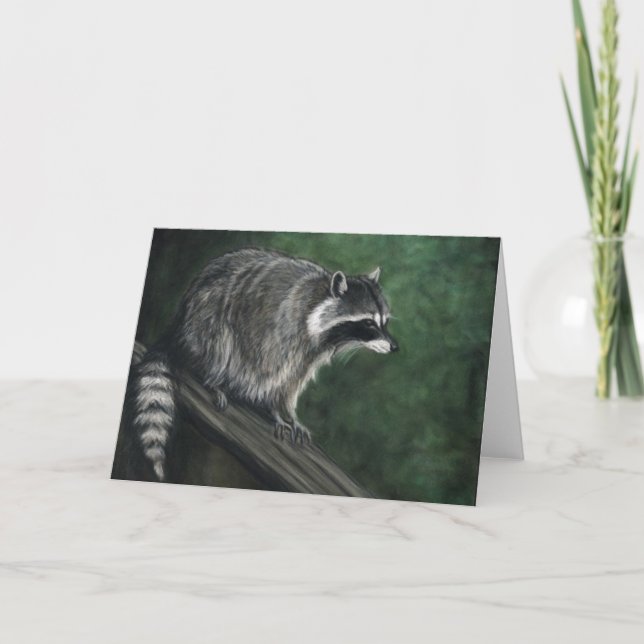 :Racoon" Wildlife Art Reproduction Blank Notecard (Front)