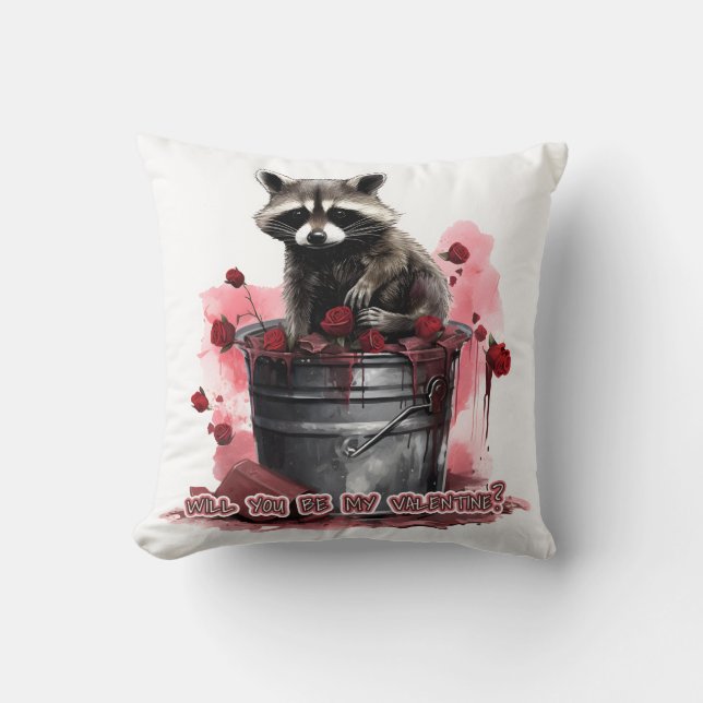 Racoon Will you be my Valentine? Cushion (Front)