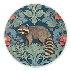 Racoon William Morris style Left Facing Floral Ceramic Knob