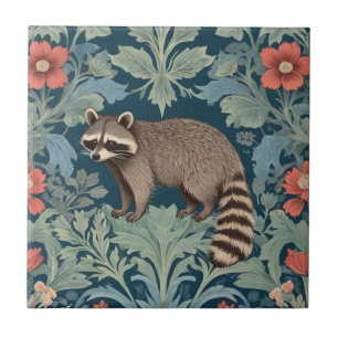 Racoon William Morris style Left Facing Floral Tile
