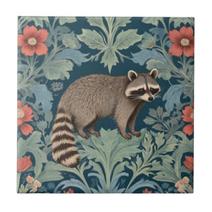 Racoon William Morris style Right Facing Floral Tile