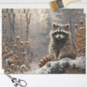 Racoon Winter Landscape Painting Decoupage Tissue Paper