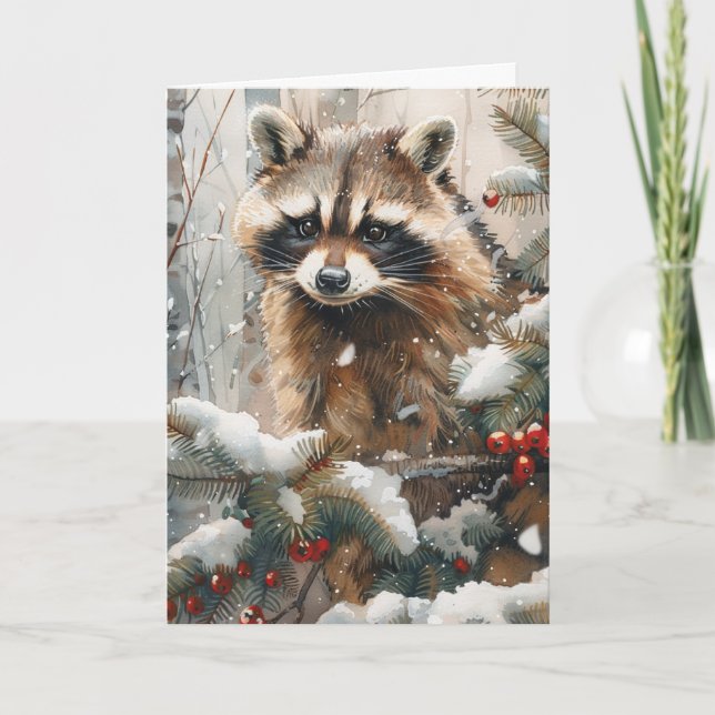 Racoon Winter Scene Notecard - Wildlife Notecard  (Front)