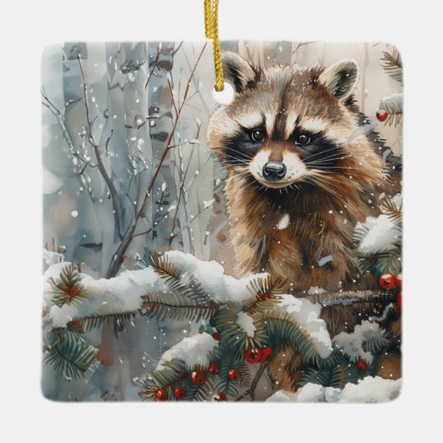 Racoon Winter Scene - Wildlife Ornament (Front)
