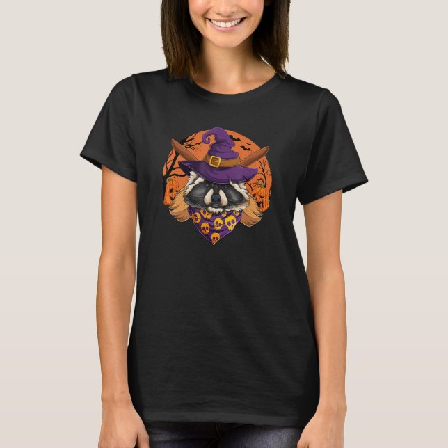 Racoon Witch Jack O Lantern Halloween T-Shirt (Front)