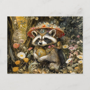 Racoon with a Fly Agaric Mushroom in Fantasy Fore Postcard