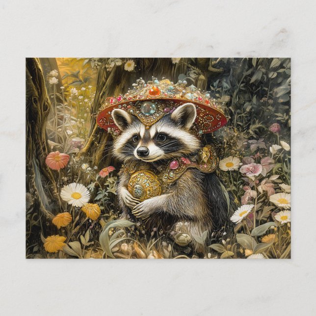 Racoon with a Fly Agaric Mushroom in Fantasy Fore Postcard (Front)