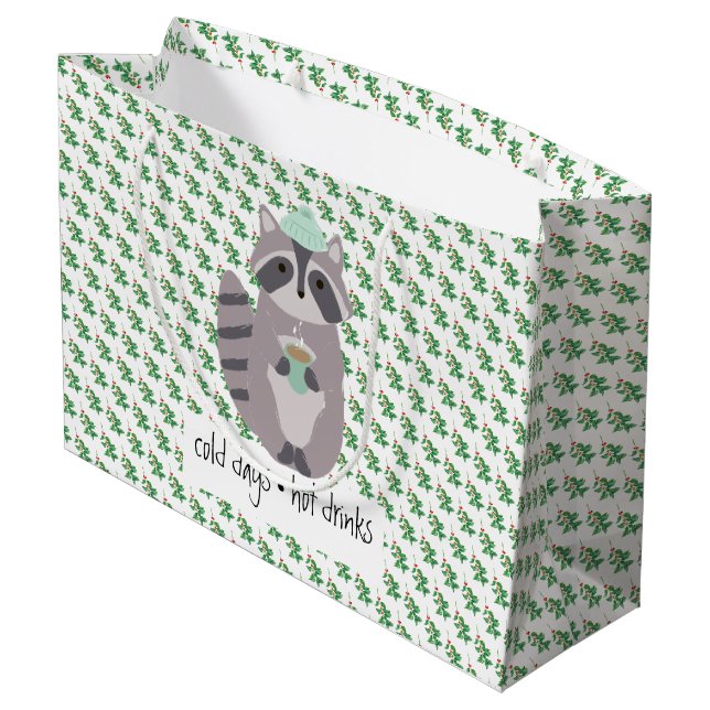 Racoon With A Hot Drink Large Gift Bag (Back Angled)