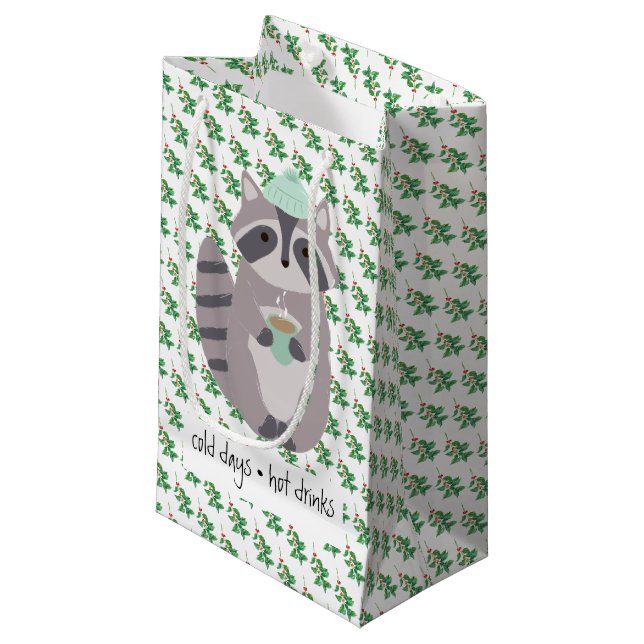 Racoon With A Hot Drink Small Gift Bag (Front Angled)