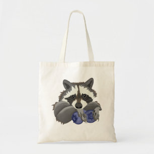 Racoon with blueberries tote bag