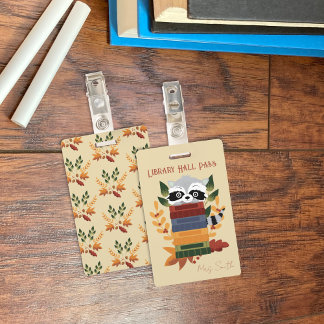 Racoon With Books Library Hall Pass Badge ID Badge