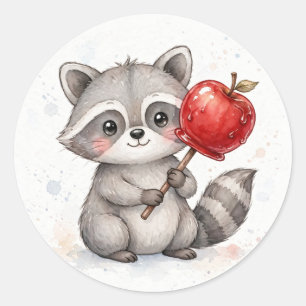 Racoon with Candy Apple Halloween Classic Round Sticker