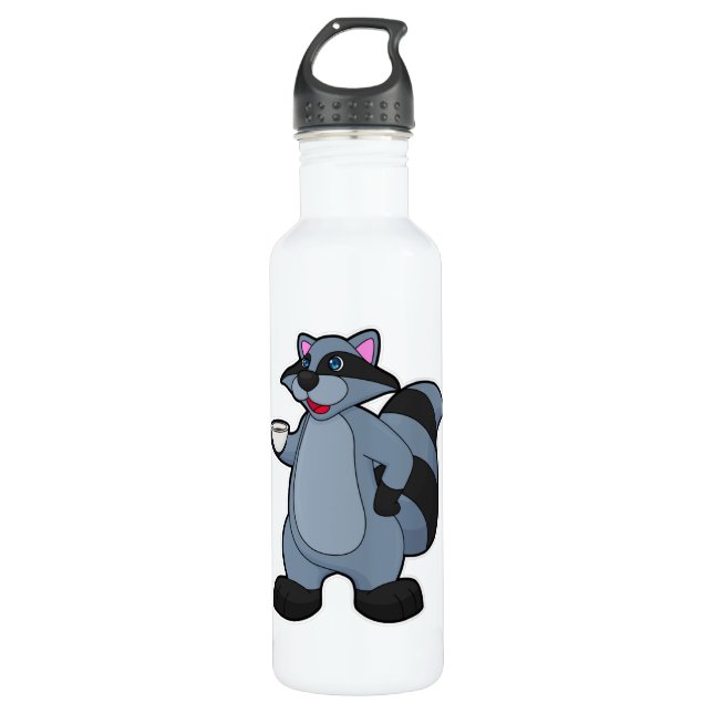 Racoon with Cup of Coffee 710 Ml Water Bottle (Front)