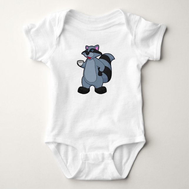 Racoon with Cup of Coffee Baby Bodysuit (Front)