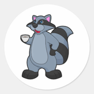 Racoon with Cup of Coffee Classic Round Sticker