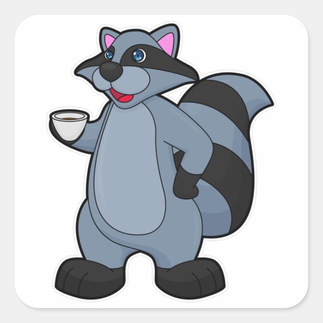 Racoon with Cup of Coffee Square Sticker (Front)