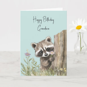 Racoon with Flower Birthday Card
