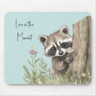 Racoon with Flower Mouse Mat