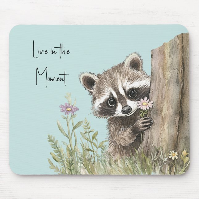 Racoon with Flower Mouse Mat (Front)