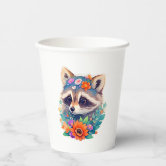 Racoon with Flowers Paper Cups