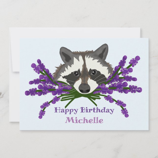 Racoon with lavender. Happy Birthday Invitation (Front)