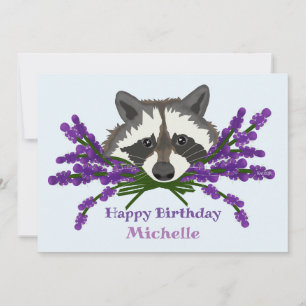 Racoon with lavender. Happy Birthday Invitation