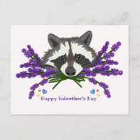Racoon with lavender. Happy Valentine's Day