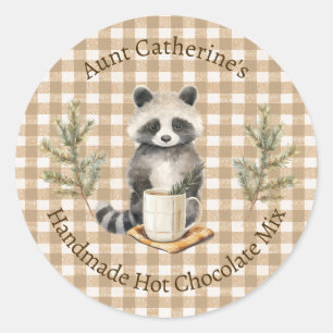 Racoon with Mug Brown Gingham Hot Cocoa Mix Label
