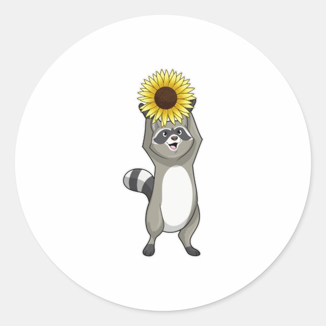 Racoon with Sunflower Classic Round Sticker (Front)