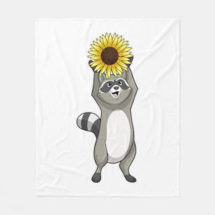 Racoon with Sunflower Fleece Blanket