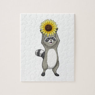 Racoon with Sunflower Jigsaw Puzzle