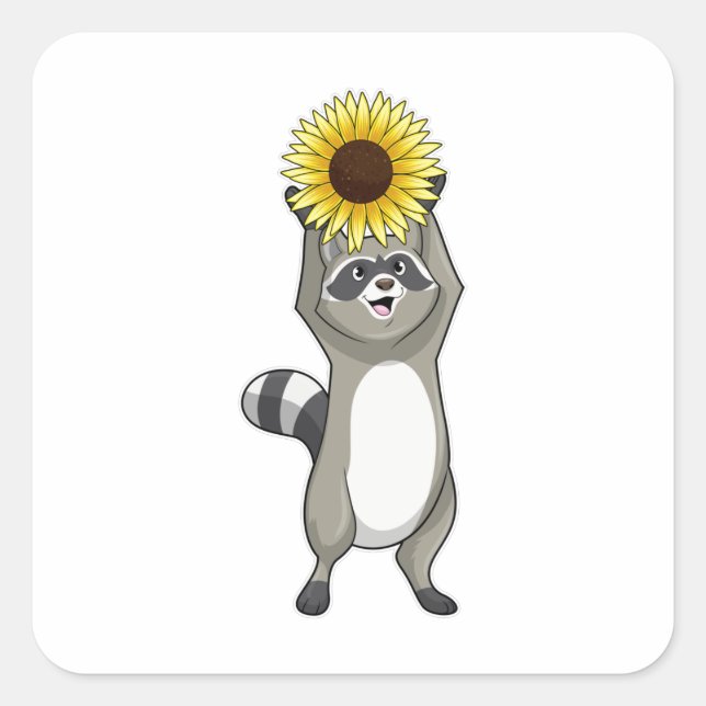 Racoon with Sunflower Square Sticker (Front)