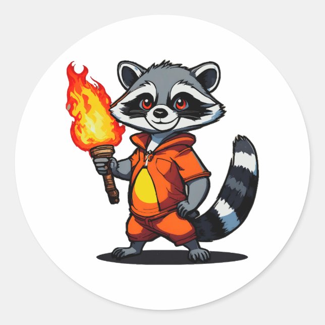 Racoon with Torch Classic Round Sticker (Front)