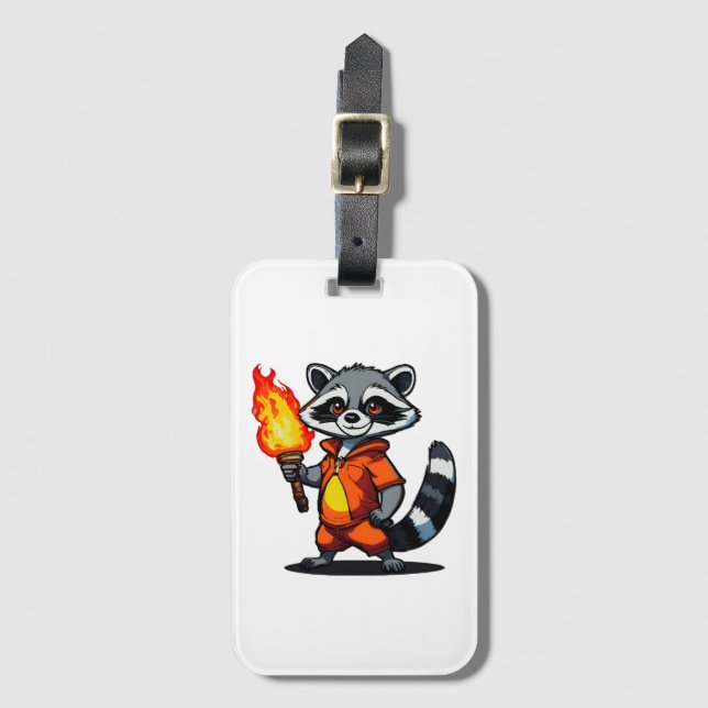 Racoon with Torch Luggage Tag (Front Vertical)