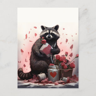 Racoon with Valentines day trash Postcard