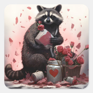 Racoon with Valentines day trash Square Sticker