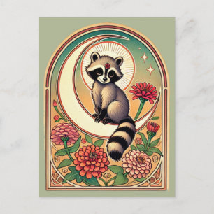 Racoon with Zinnias                               Postcard