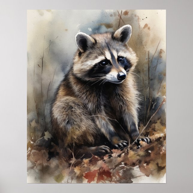 Racoon Woodland Animal Art Print Poster (Front)