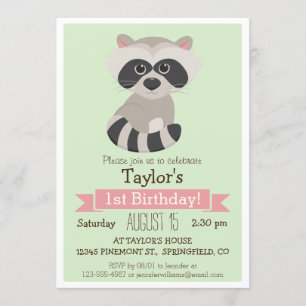 Racoon, Woodland Animal Kid's Birthday Party Invitation