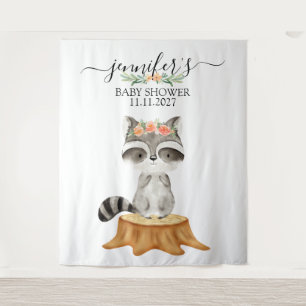 Racoon Woodland Animals Baby Shower backdrop Tapestry