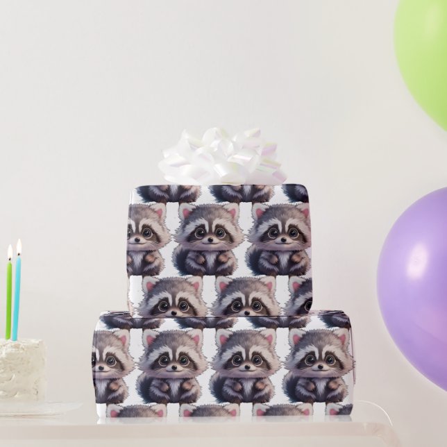 Racoon woodland animals forest friends wrapping paper (Party Gifts)