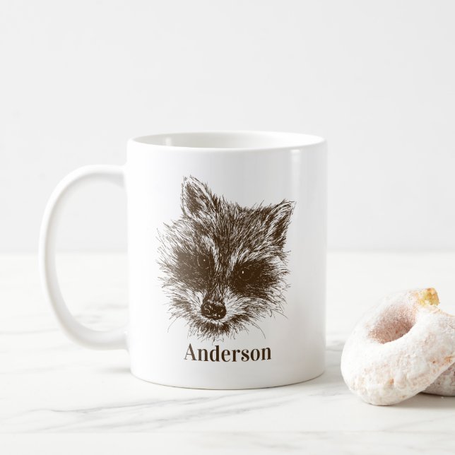 Racoon Woodland Creature Animal Personalised Coffee Mug (With Donut)